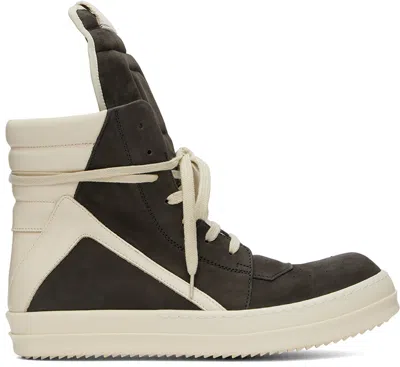 Rick Owens Gray & Off-white Porterville Geobasket Sneakers In Green