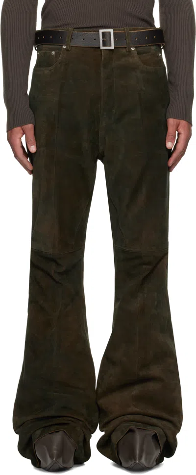 Rick Owens Gray Concordians Bolans Leather Pants In Brown