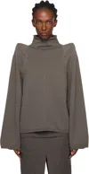 Rick Owens High-collared Thick Knit Wool Sweater With Geometric Shoulder Details In Gray