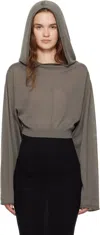 Rick Owens Gray Concordians Cropped Hooded Tunic Hoodie In Gray