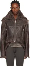 Rick Owens Brown Jacket With Reversible Design And Asymmetric Hem In Leather Woman In Brown