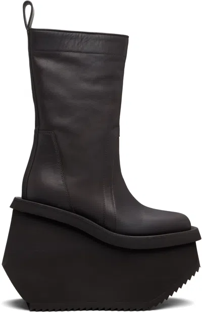 Rick Owens Gray Concordians Factory Boots In Black