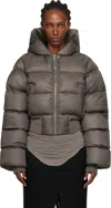 Rick Owens Gray Concordians Hooded Down Jacket In Brown