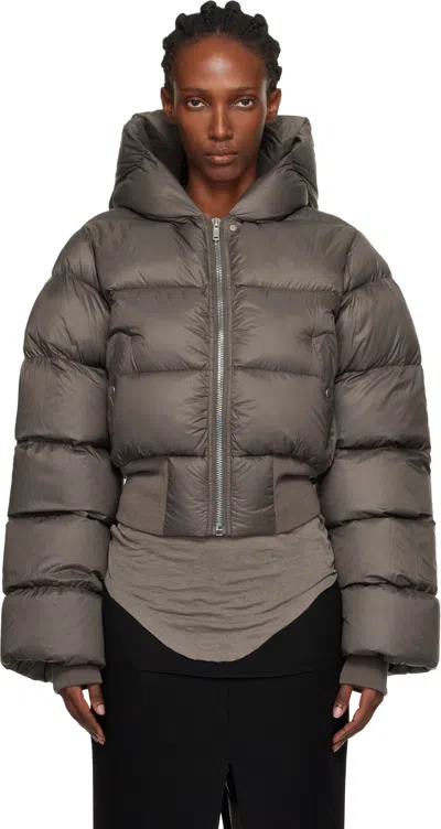 Rick Owens Gray Concordians Hooded Down Jacket In Brown