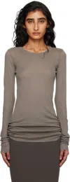 Rick Owens Gray Concordians Mini Rib Ls T-shirt In Gray