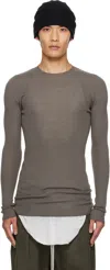 Rick Owens Gray Concordians Ribbed Round Neck Sweater In Sand