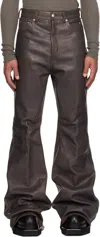 Rick Owens Gray Concordians Runway Bolans Leather Pants In Brown