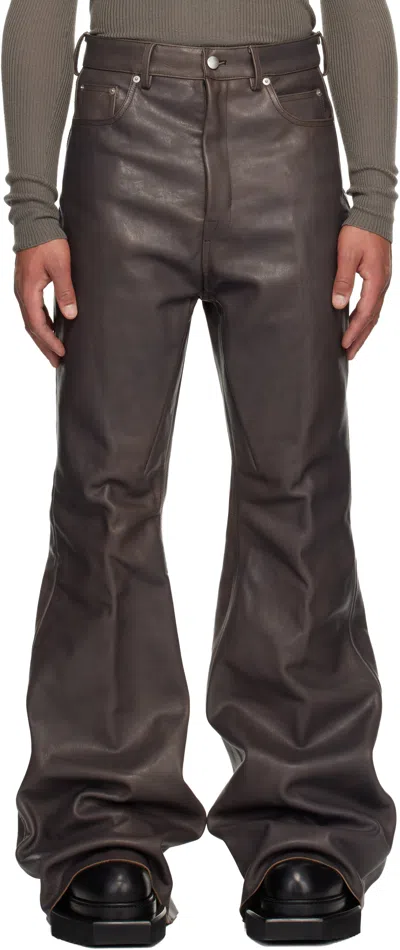 Rick Owens Gray Concordians Runway Bolans Leather Pants In Brown