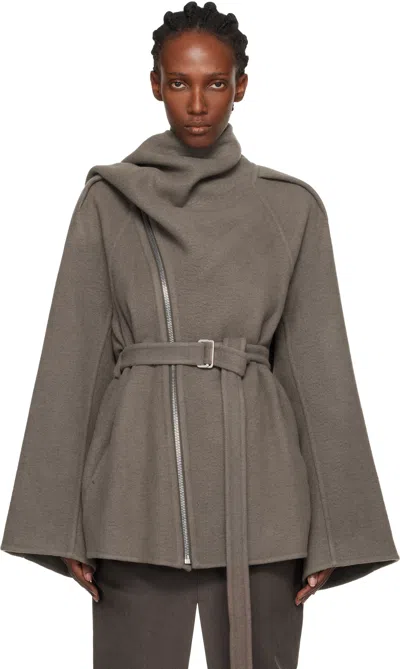 Rick Owens Gray Concordians Runway Scarf Flight Coat In Sand