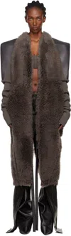Rick Owens Gray Concordians Sl Cyclops Reversible Shearling Coat In Brown