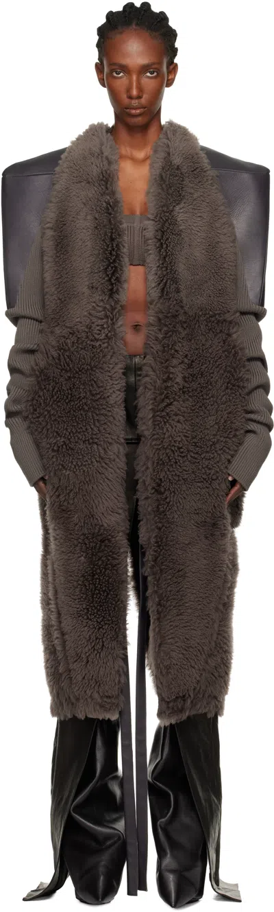 Rick Owens Gray Concordians Sl Cyclops Reversible Shearling Coat In Brown