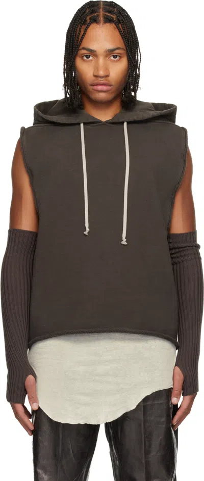 Rick Owens Gray Concordians Tunic Hoodie In Brown