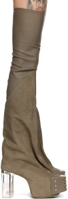 Rick Owens Gray Flared Platform Boots In 340 Dust/clear