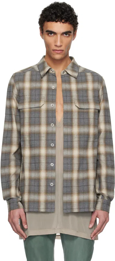 Rick Owens Gray Hollywood Cotton Plaid Overshirt In Grey