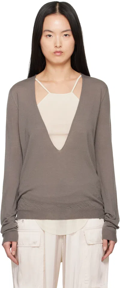 Rick Owens Gray Hollywood Extreme V Neck Pull Sweater In 34 Dust