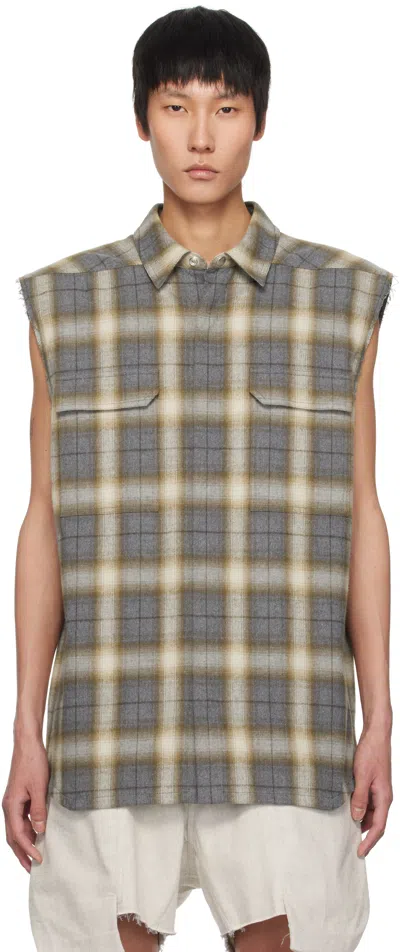 Rick Owens Gray Hollywood Jumbo Sl Outer Shirt In 158p Grey Plaid