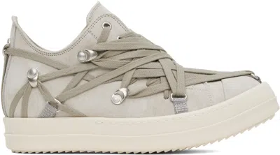 Rick Owens Gray Hollywood Megalace Low Sneakers In 411 Dinge/milk