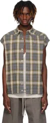 Rick Owens Sleeveless Multicolor Cotton Jacket With Classic Collar In 158p Grey Plaid