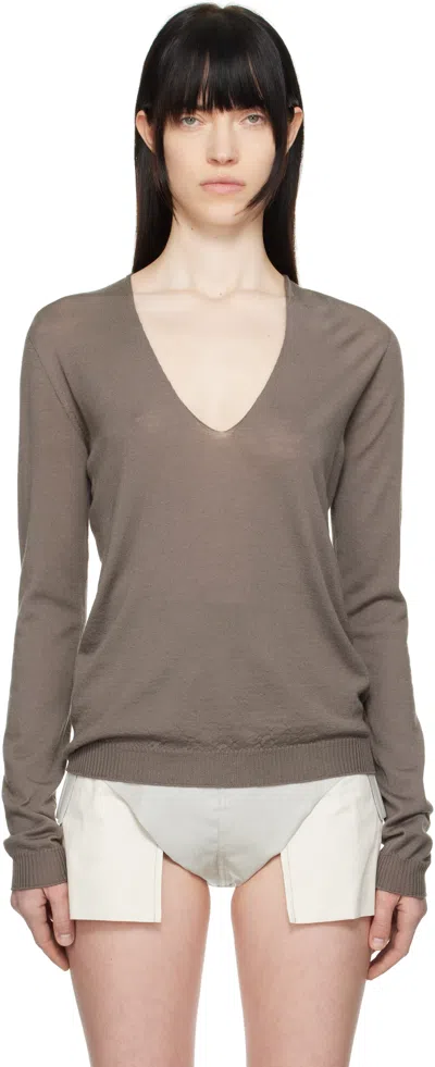 Rick Owens Gray Hollywood V Neck Pull Sweater In 34 Dust