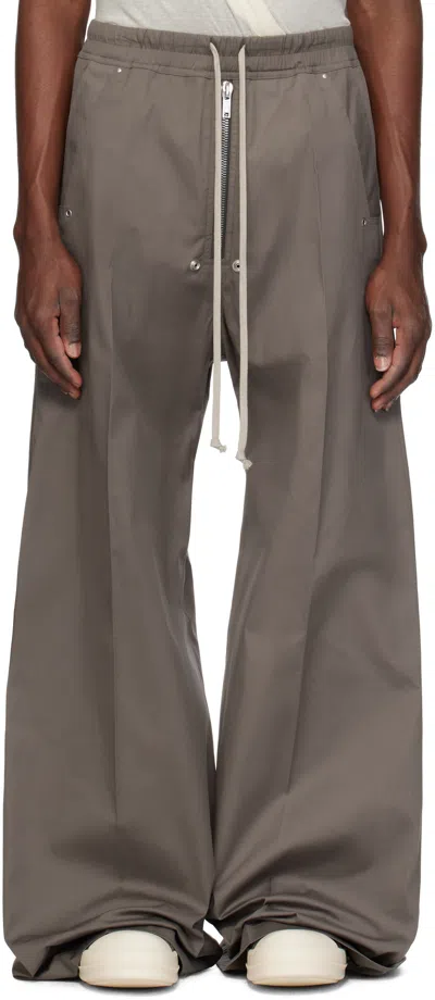 Rick Owens Bella Wide-leg Leather Drawstring Trousers In Gray