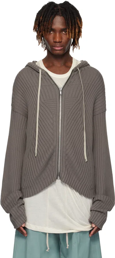 Rick Owens Gray Hollywood Zipped Hoodie In 34 Dust