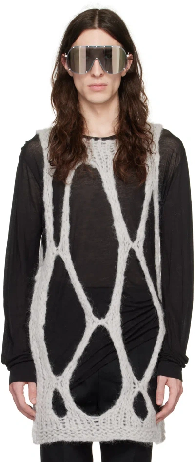 Rick Owens Gray Knit Net Tank Top In 08 Pearl
