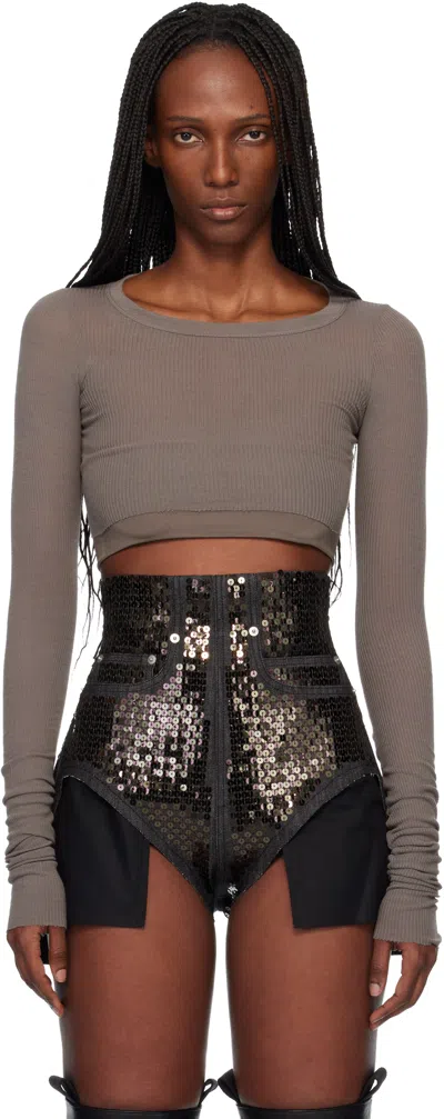Rick Owens Gray Ls Crop T-shirt In Brown