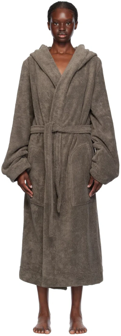 Rick Owens Hooded Cotton Robe In Grey