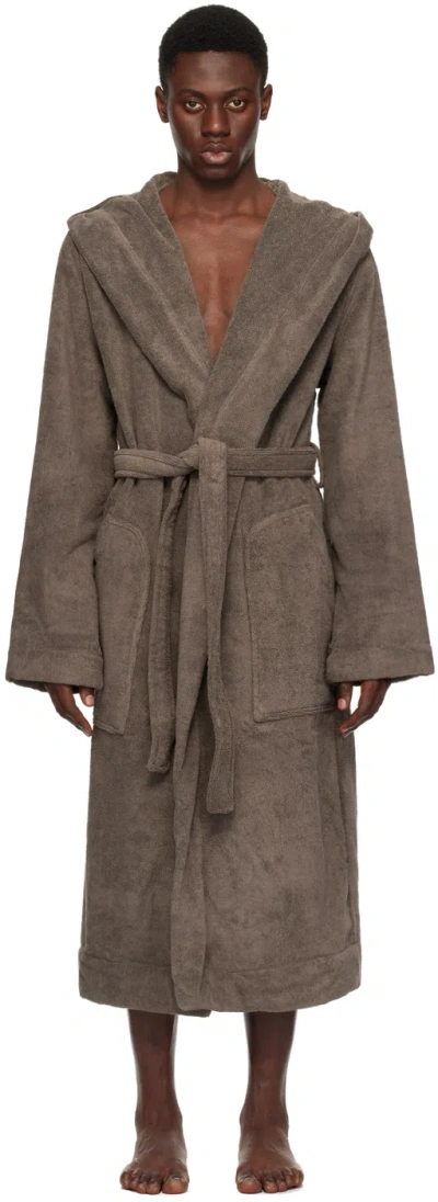 Rick Owens Logo-jacquard Cotton-terry Hooded Robe In Brown