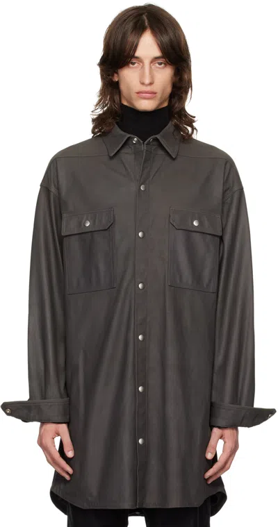 Rick Owens Gray Porterville Oversized Leather Shirt In 78 Drkdust