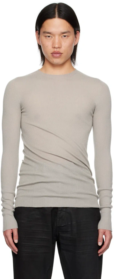 Rick Owens Gray Porterville Ribbed Round Neck Sweater In 08 Pearl