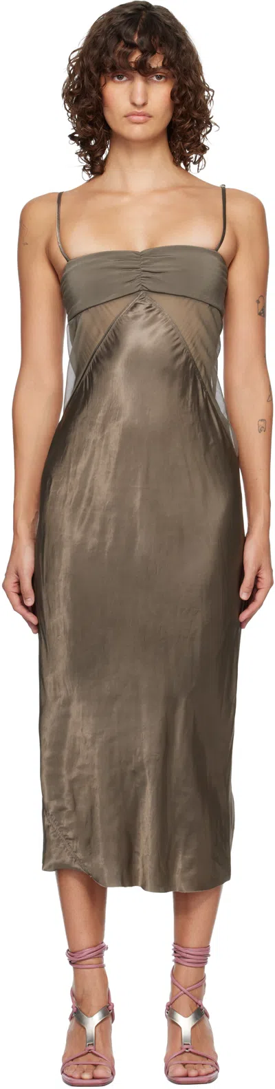 Rick Owens Gray Temple Combo Slip Midi Dress