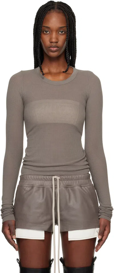 Rick Owens Gray Temple Cropped Rib Ls T-shirt