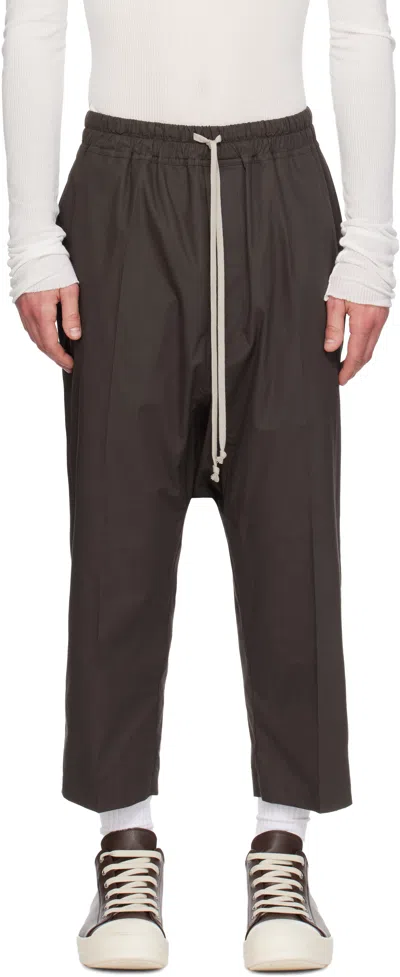 Rick Owens Gray Temple Drawstring Cropped Trousers In Brown