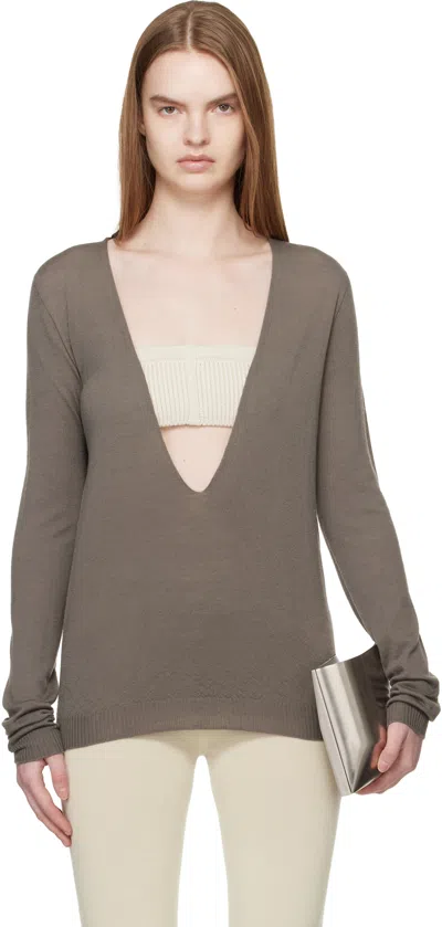 Rick Owens Gray Temple Extreme V Neck Pull Sweater