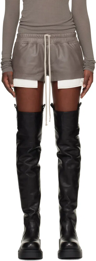 Rick Owens Gray Temple Fog Leather Shorts In Brown