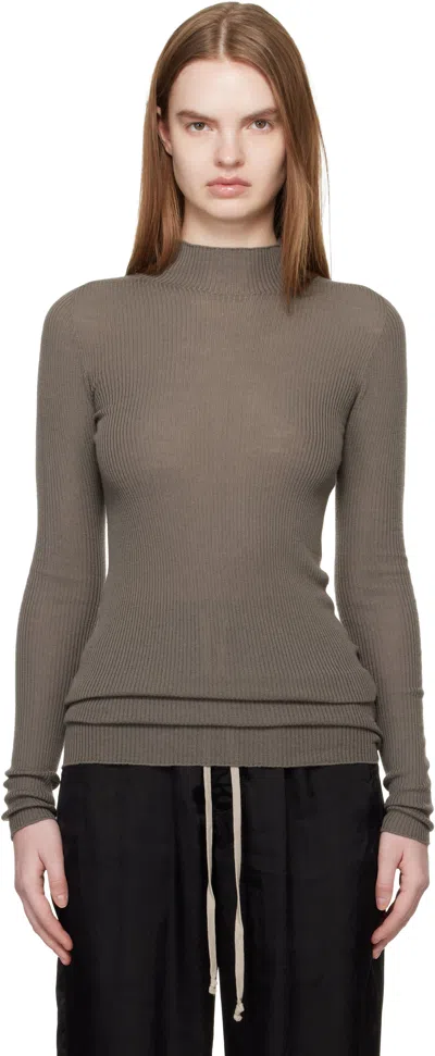 Rick Owens Gray Temple Ls Turtle Sweater In Sand