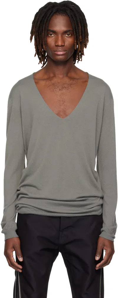 Rick Owens Gray Temple Oversize Extreme V Neck Sweater