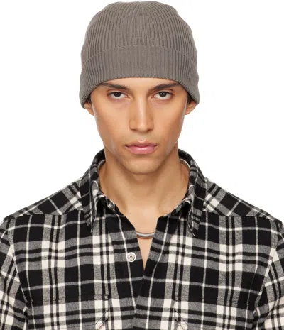 Rick Owens Gray Temple Ribbed Beanie In Brown