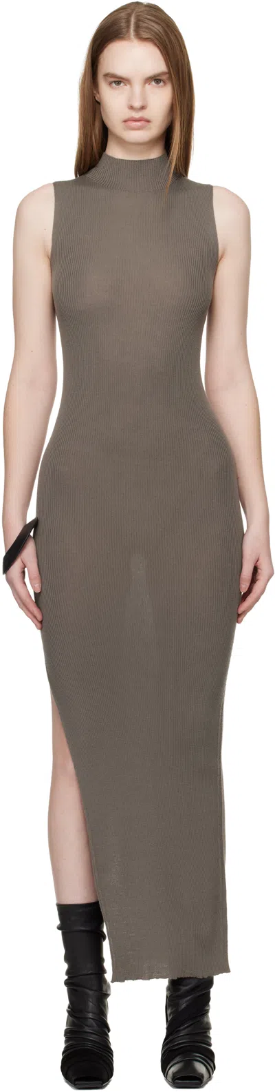 Rick Owens Gray Temple Sl Turtle Midi Dress In Brown