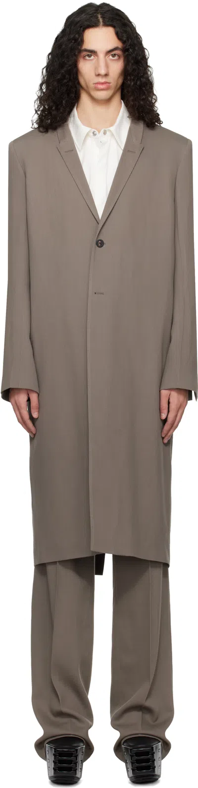 Rick Owens Gray Temple Twisted Wool Concordian Coat In Sand