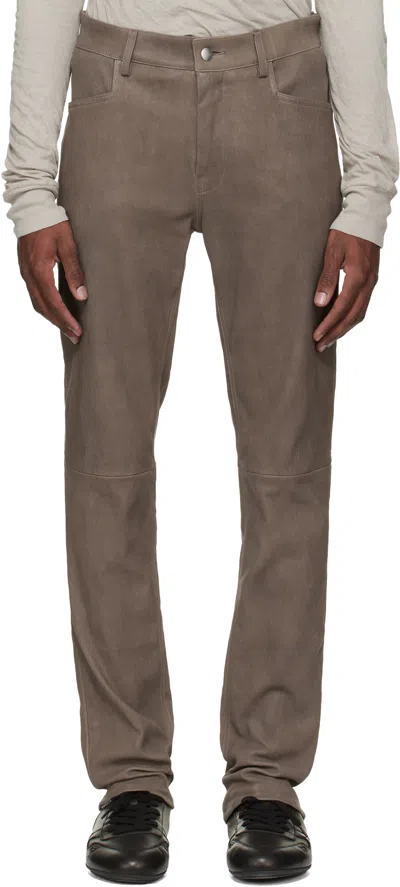 Rick Owens Gray Temple Tyrone Leather Pants In Sand