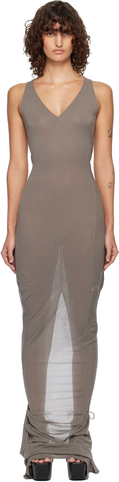 Rick Owens Gray Temple V Tank Maxi Dress In Brown