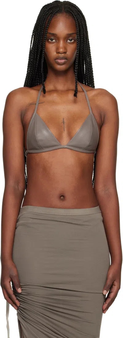 Rick Owens Leather Halterneck Bra Top In Gunmetal