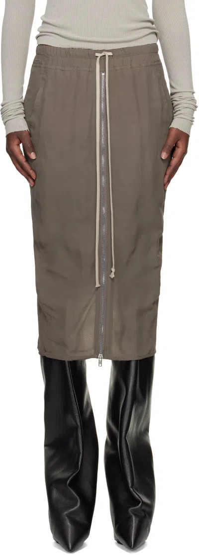 Rick Owens Gray Temple Zipped Short Pillar Midi Skirt In Brown