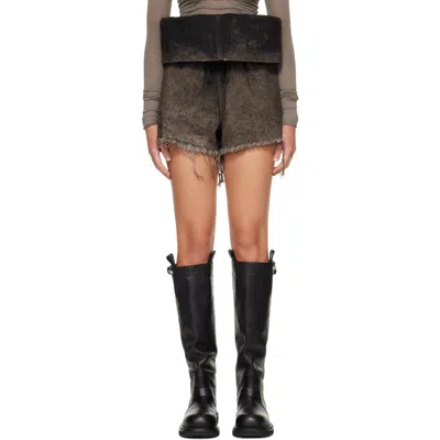 Rick Owens Gray Tower Crater Denim Shorts In Silver
