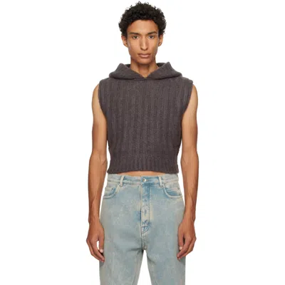 Rick Owens Gray Tower Cropped Hooded Tank Top