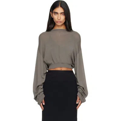 Rick Owens Gray Tower Cropped Tunic Hoodie In 34 Dust