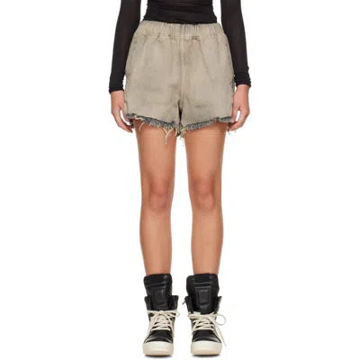 Rick Owens Gray Tower Denim Shorts In Yellow