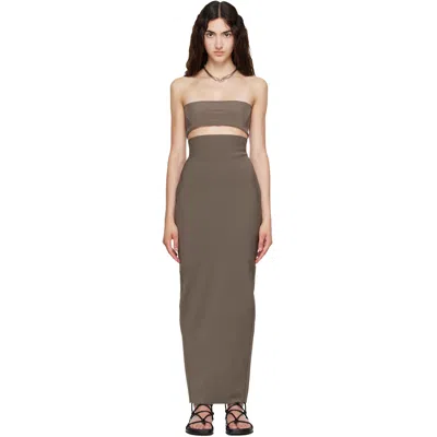 Rick Owens Gray Tower Dirt Pillar Maxi Skirt In Sand